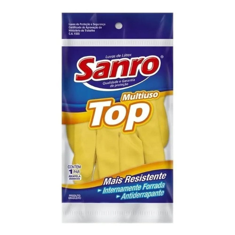 2X Luva Latex Limpeza Multiuso Sanro Top Amarela