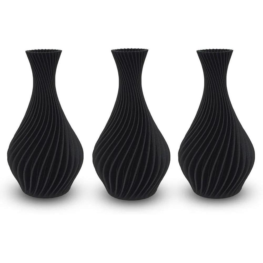 3 Vasinhos Jarros Espirais - Decoração Enfeite Sala Preto