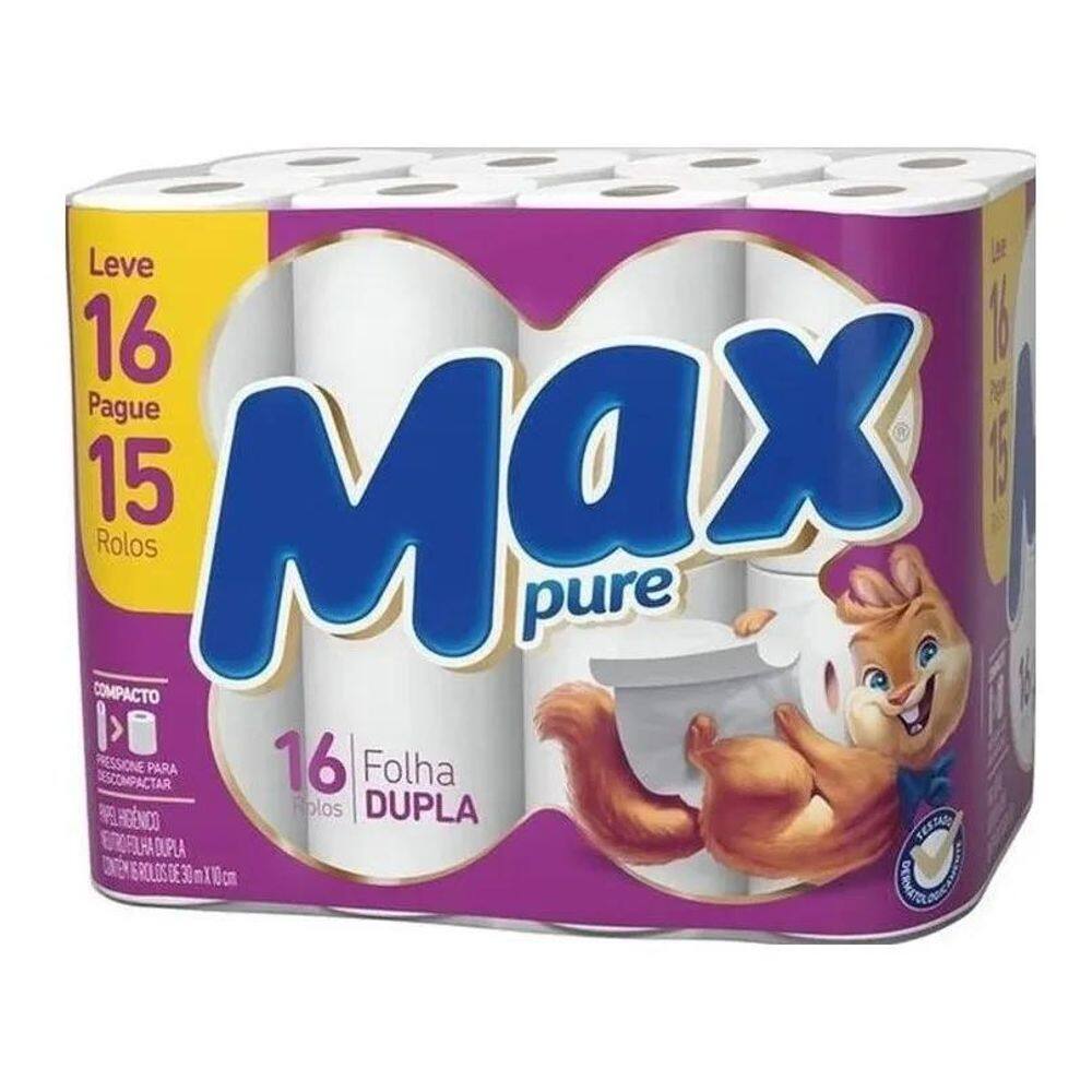 10X Max Pure Papel Higiênico Folha Dupla 30M 16 Und