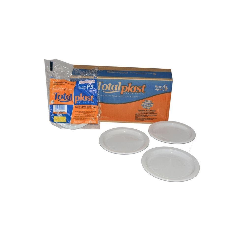 Prato Descartável Branco 18Cm Raso - Totalplast C/500