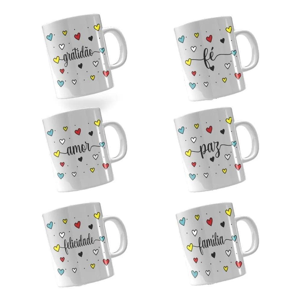10X Kit 6 Canecas De Porcelana 120Ml - Decoração De Palavras