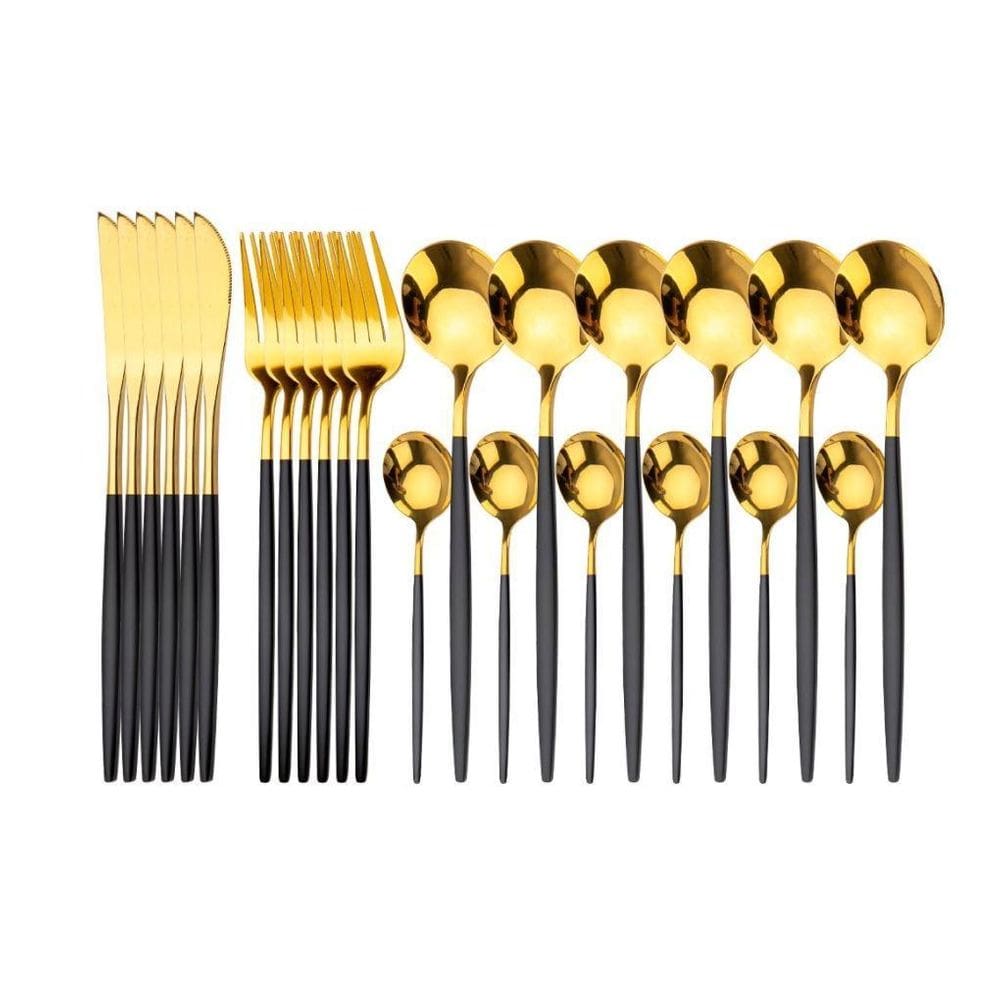 Faqueiro 24Pc Aço Inox Kyoto Dourado/Preto