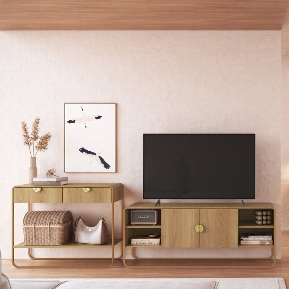 Kit Aparador e Rack Orgânico Pé Metal Luna Hanover/Dourado