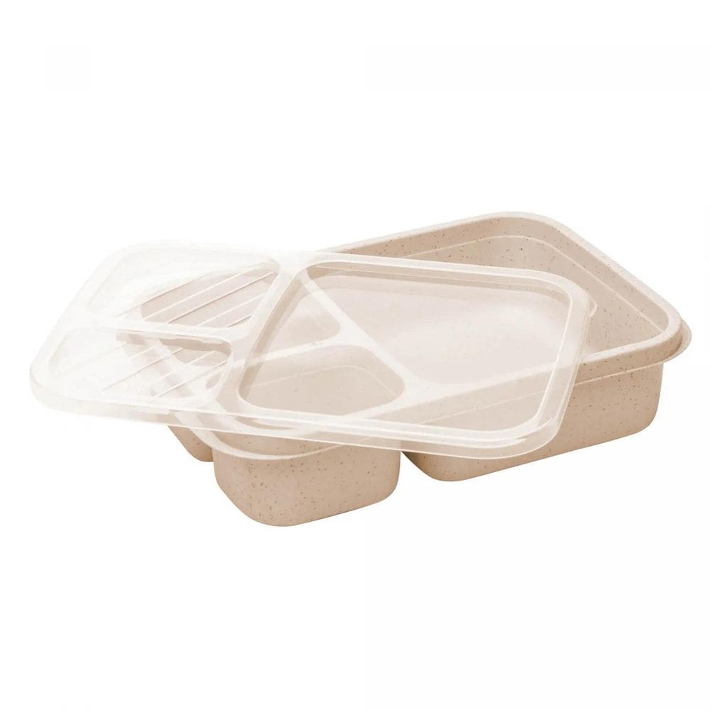 Marmita De Bambu Ecologico Retangular Com 3 Divisorias Kit 5