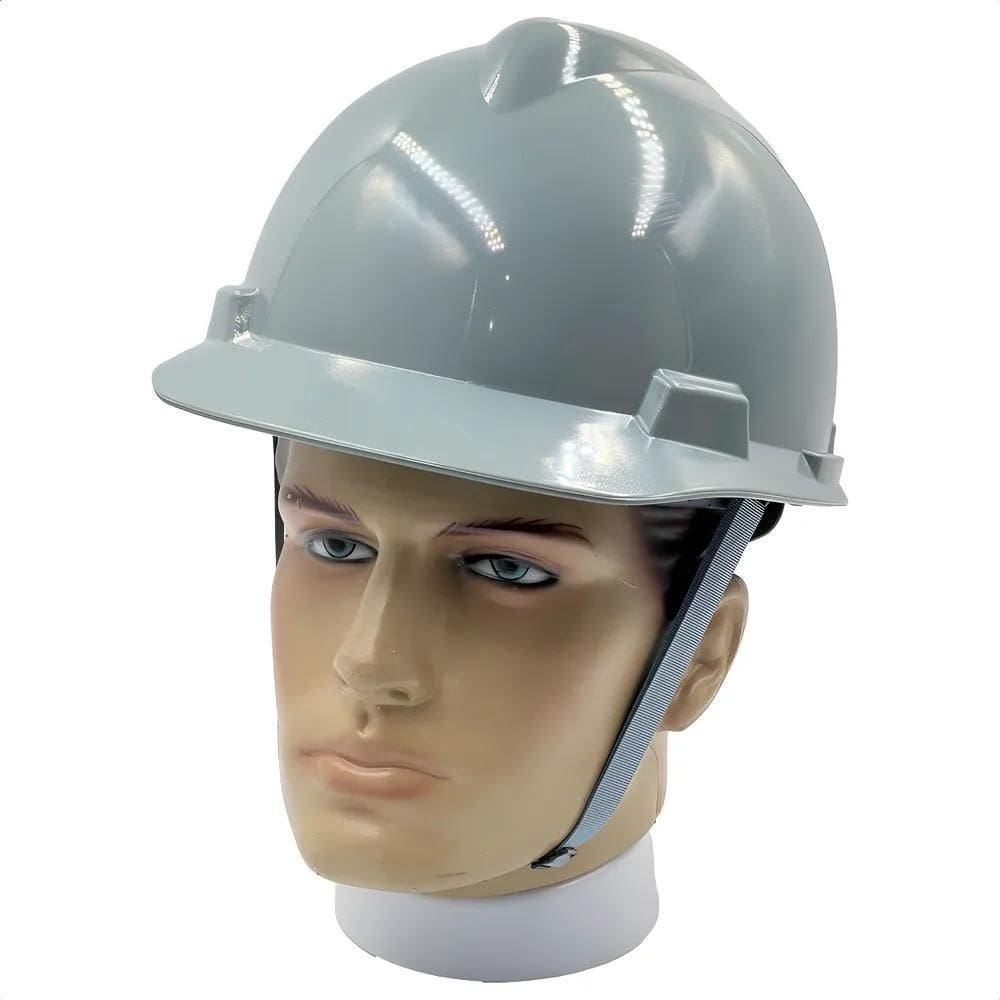 Capacete Msa V-Gard, Suspensão Push-Key Com Jugular Ca Cinza