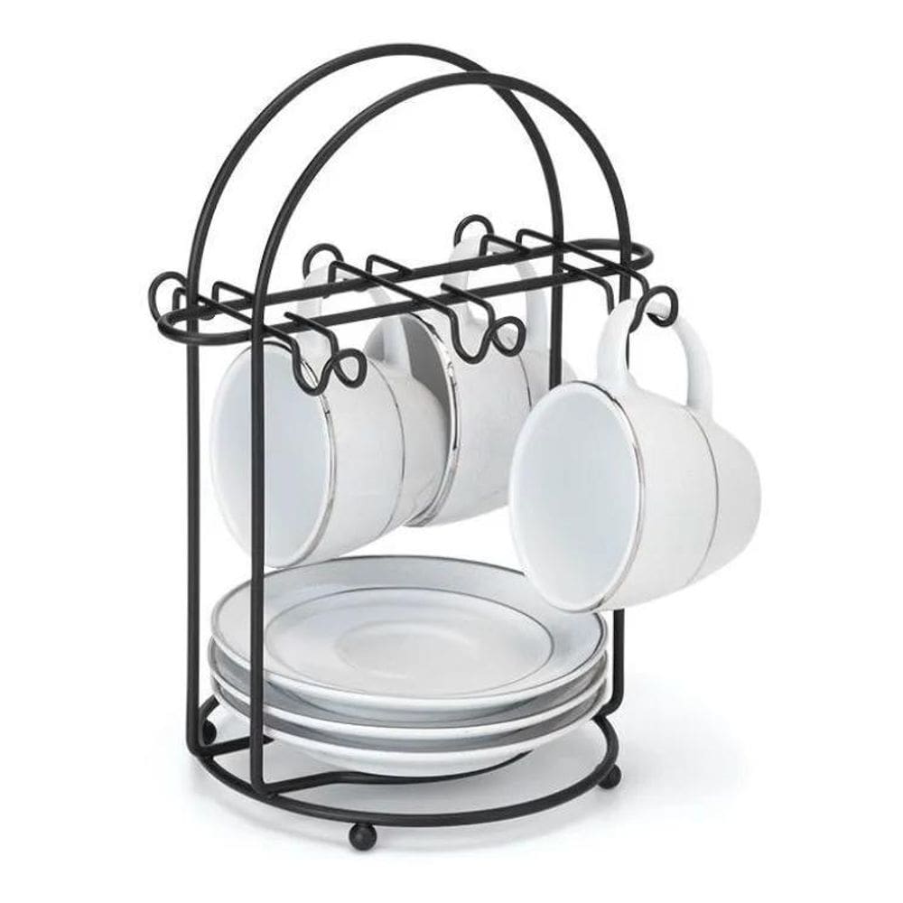 Suporte Organizador Para Xícaras E Pires De Café Aço Preto