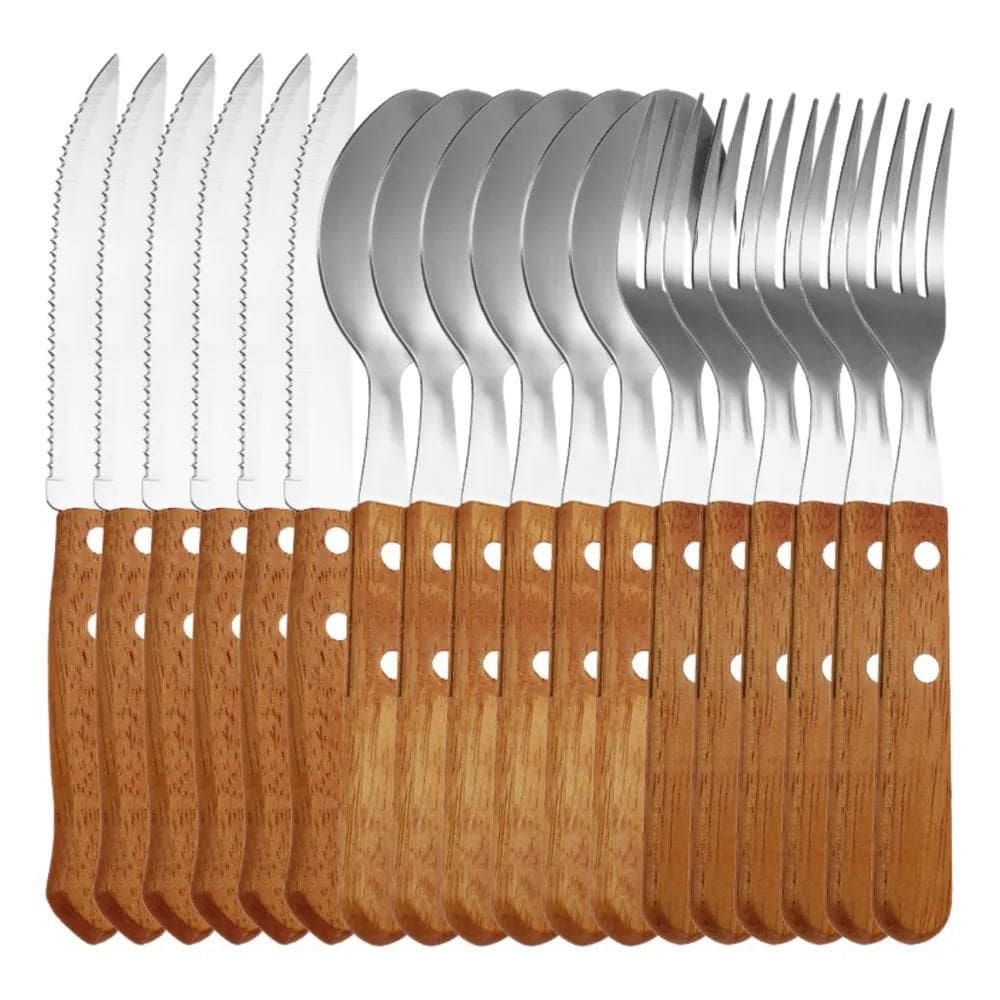 10X Jogo De Talheres 18 Peças Faqueiro Inox Com Cabo De Mad