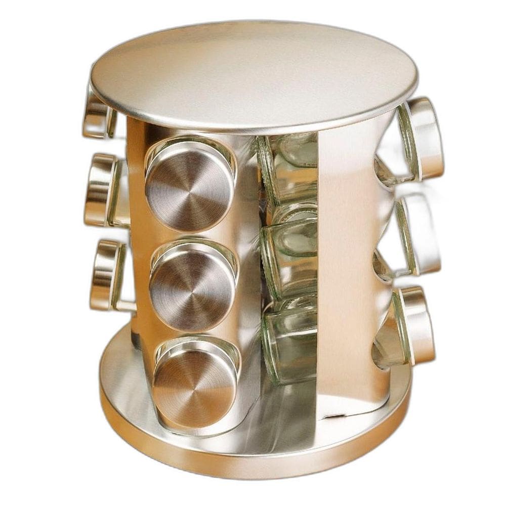 Conjunto Porta Condimento Vidro Giratório Tampa Inox Cozinha
