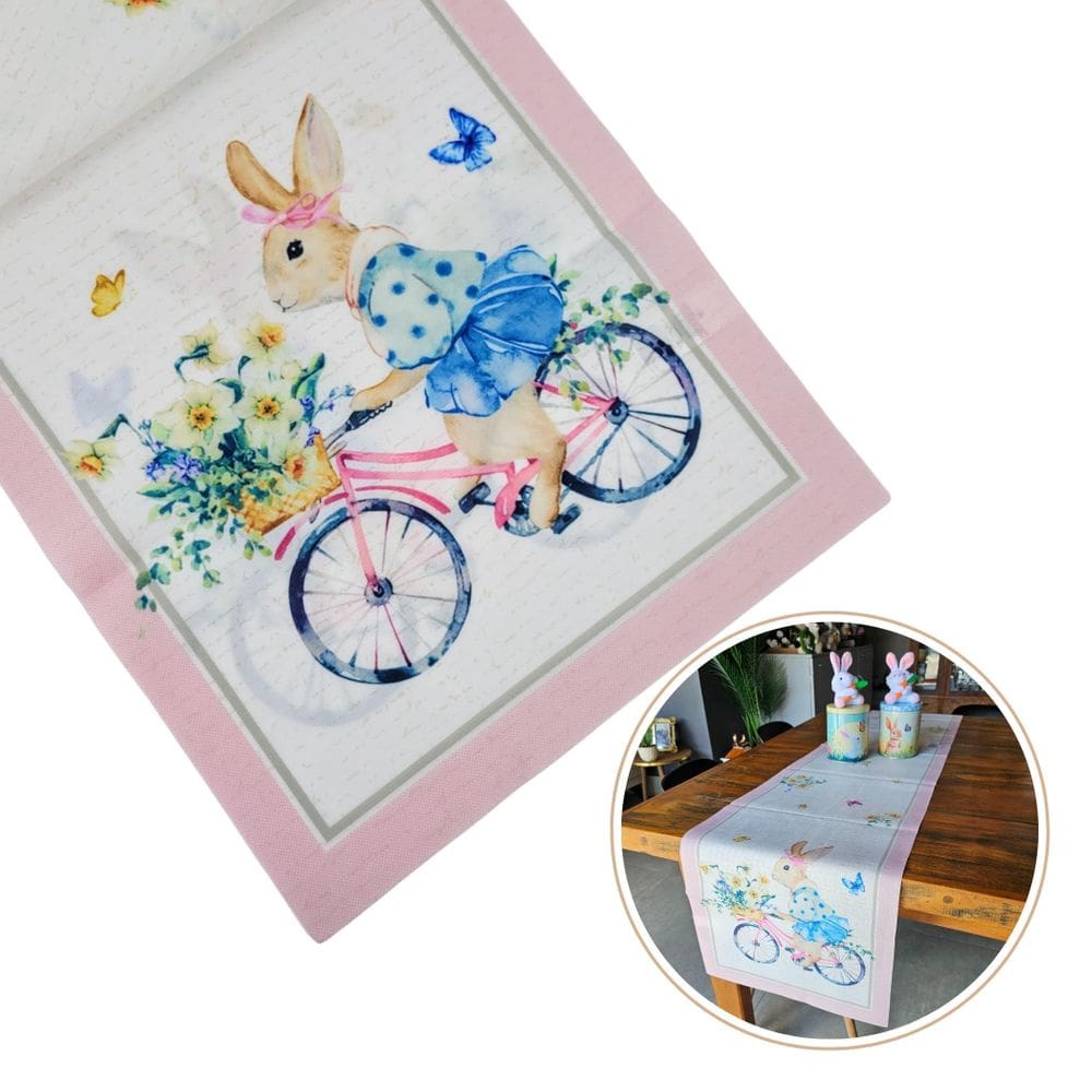 Trilho Caminho De Mesa Páscoa Rosa Coelho 35X180Cm Decoração