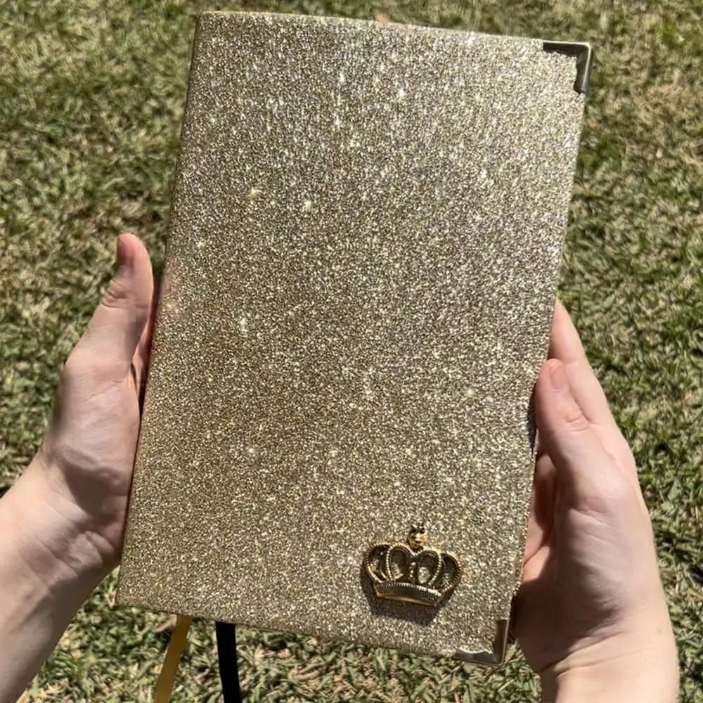 10X Bíblia Sagrada Dourada Luxo - Brilho Glitter Letras Méd