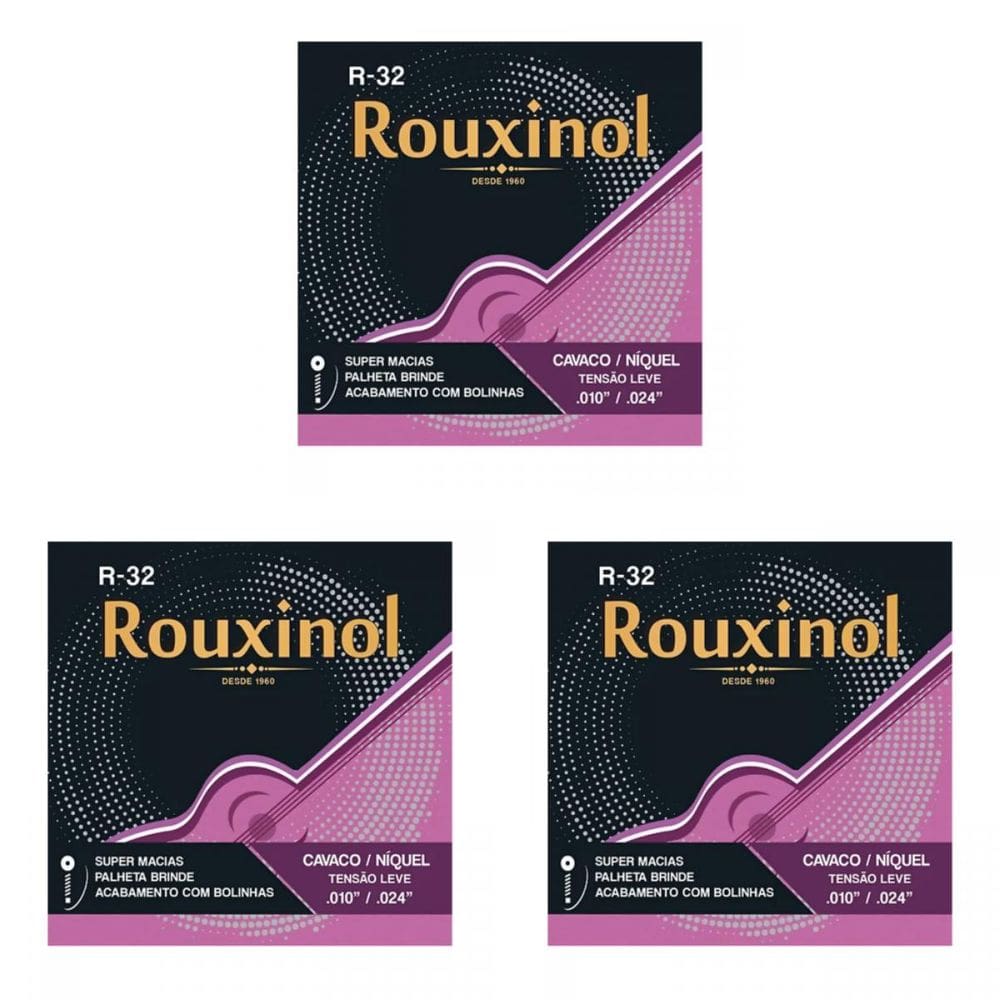 Kit 3 Encordoamento Cavaquinho Tensão Leve 4 Cordas R32