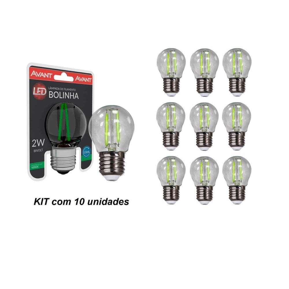Kit 10 Lâmpadas Bolinha Verde Led 2W Filamento E27 Bivolt