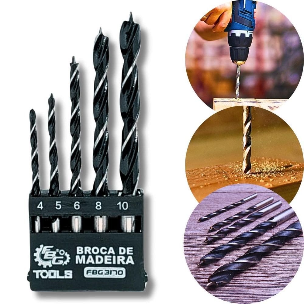Kit 5 Brocas Para Madeira Aço Carbono Reforçado