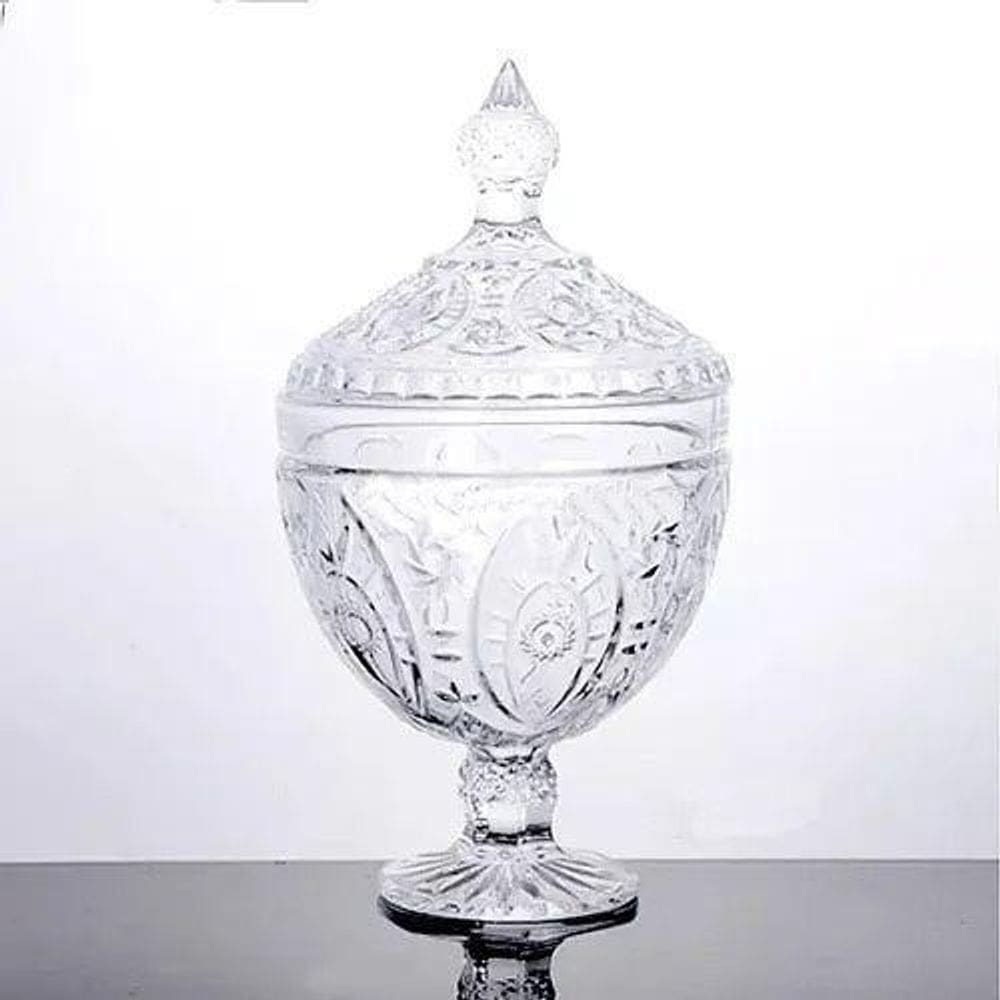 Bomboniere De Vidro Baleiro Potiche Tampa Pedestal 29 X 16