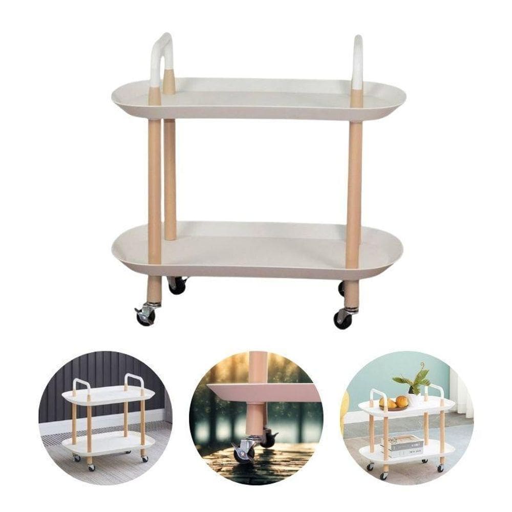 Carrinho Organizador Branco Multiuso 2 Prateleira Rodinha