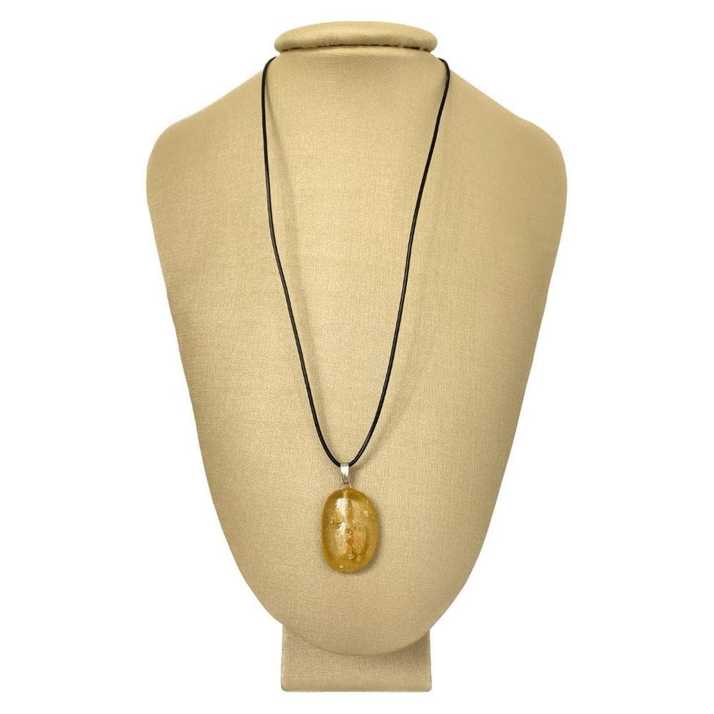 Colar Em Couro Grego E Prata Citrino Grande Oval