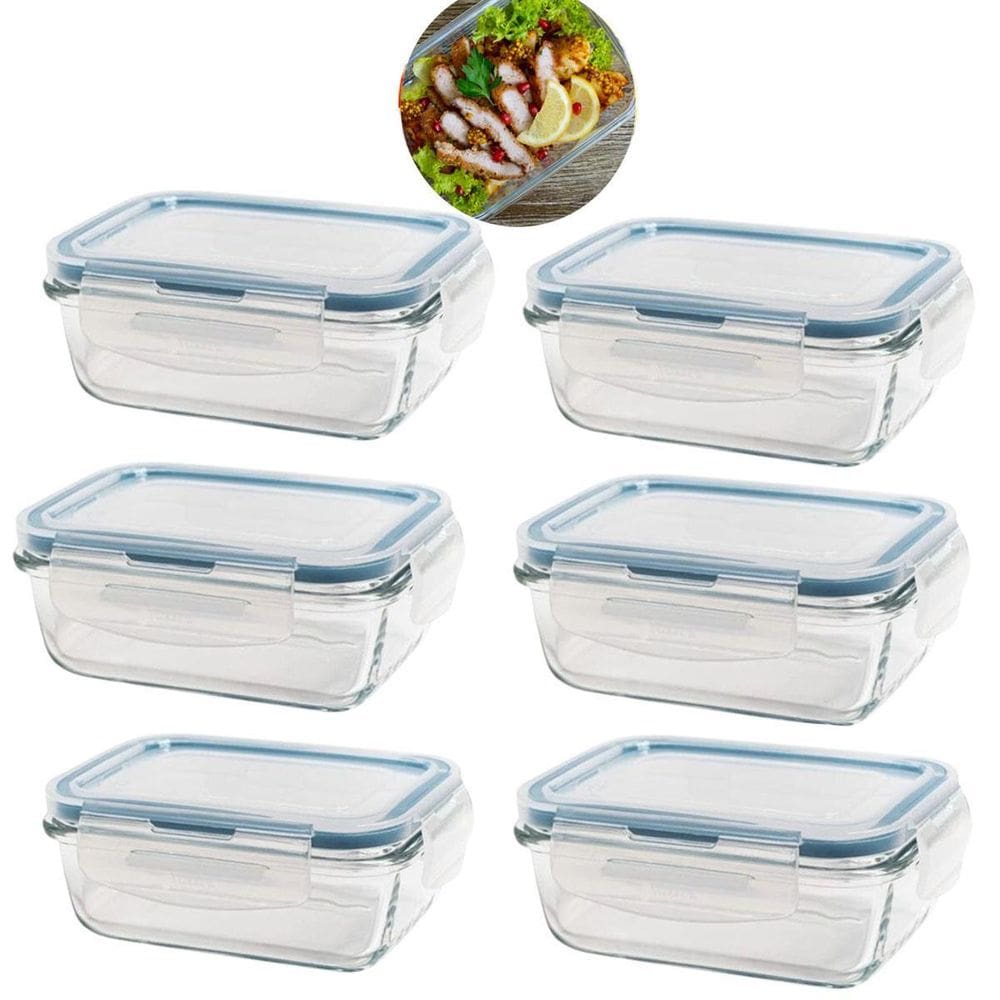 Kit 6 Potes De Vidro Hermetico Retangular 1040 Ml