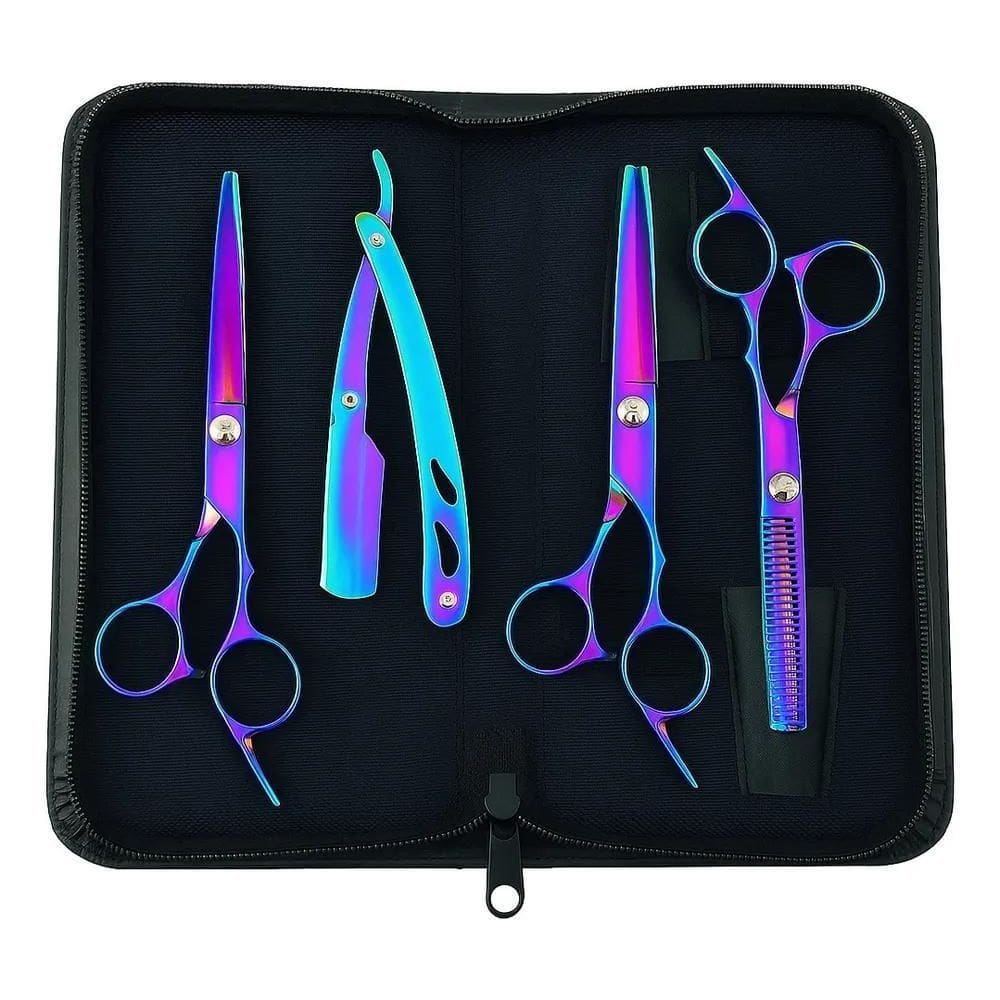 Kit 3 Tesouras Profissionais Barbeiro Fio Laser Navalhas