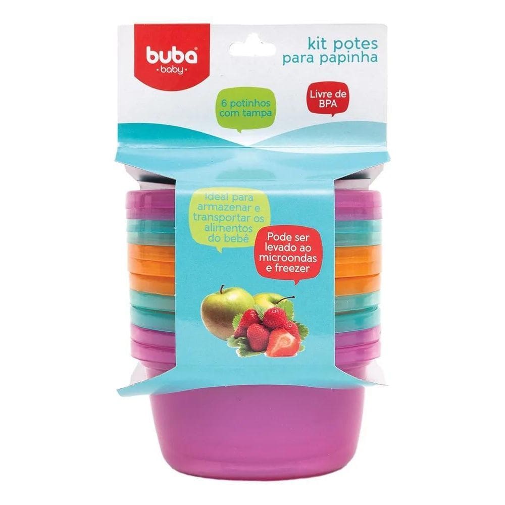 Kit 6 Potes 250Ml Para Papinhas Rosa Buba 6758