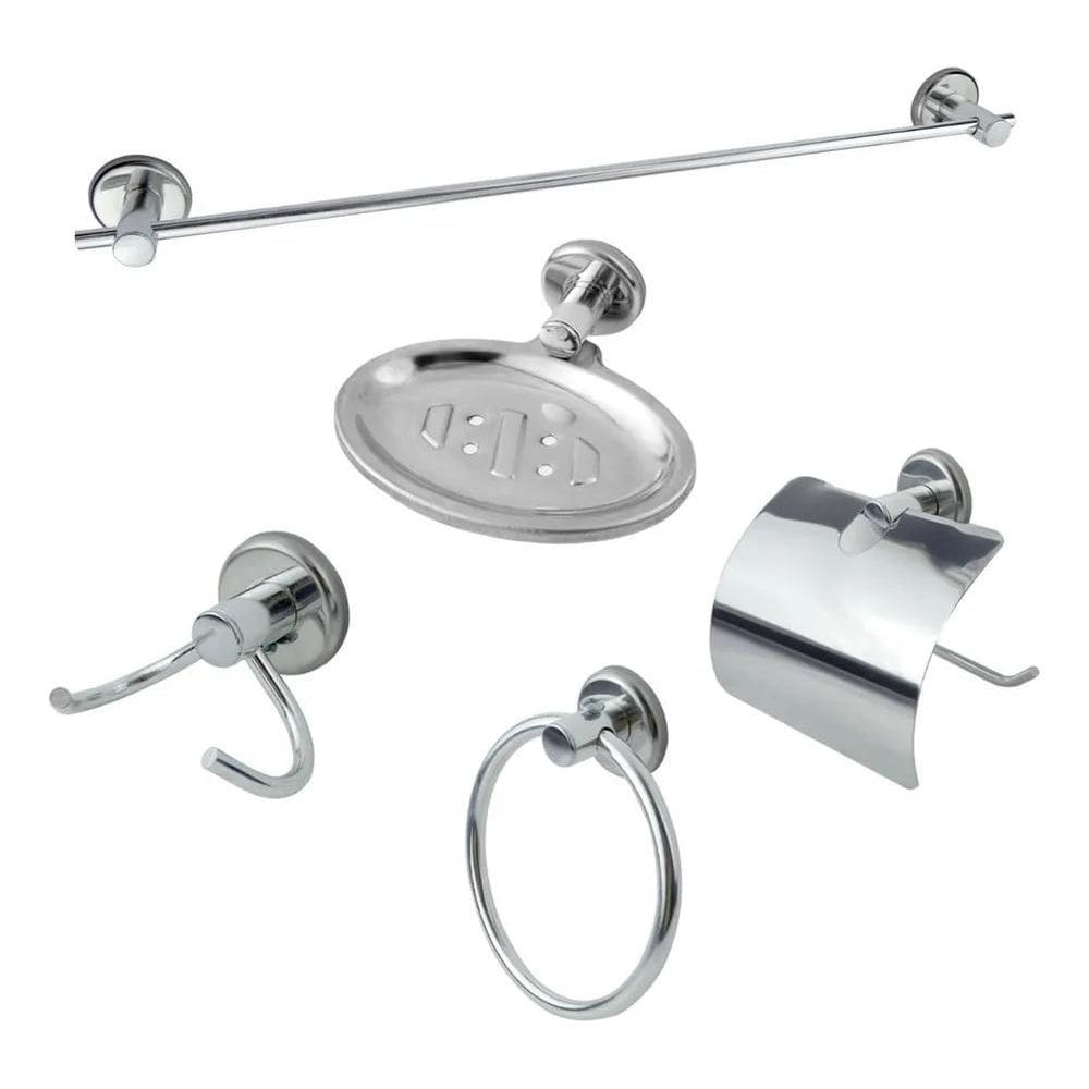 2X Kit Para Banheiro Stander Em Aço Inox 5 Peças Cromado Met