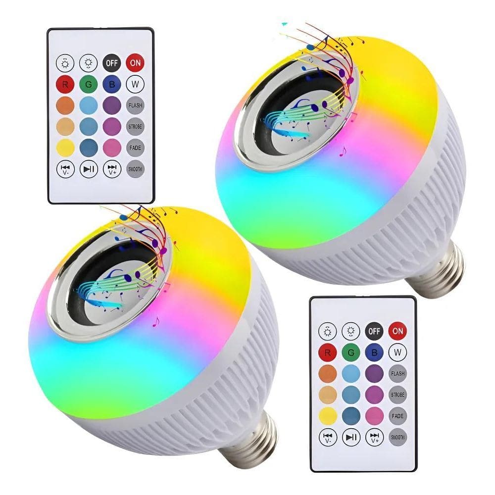 Kit 2 Lâmpadas Caixa De Som Bluetooth Led Controle Colorido