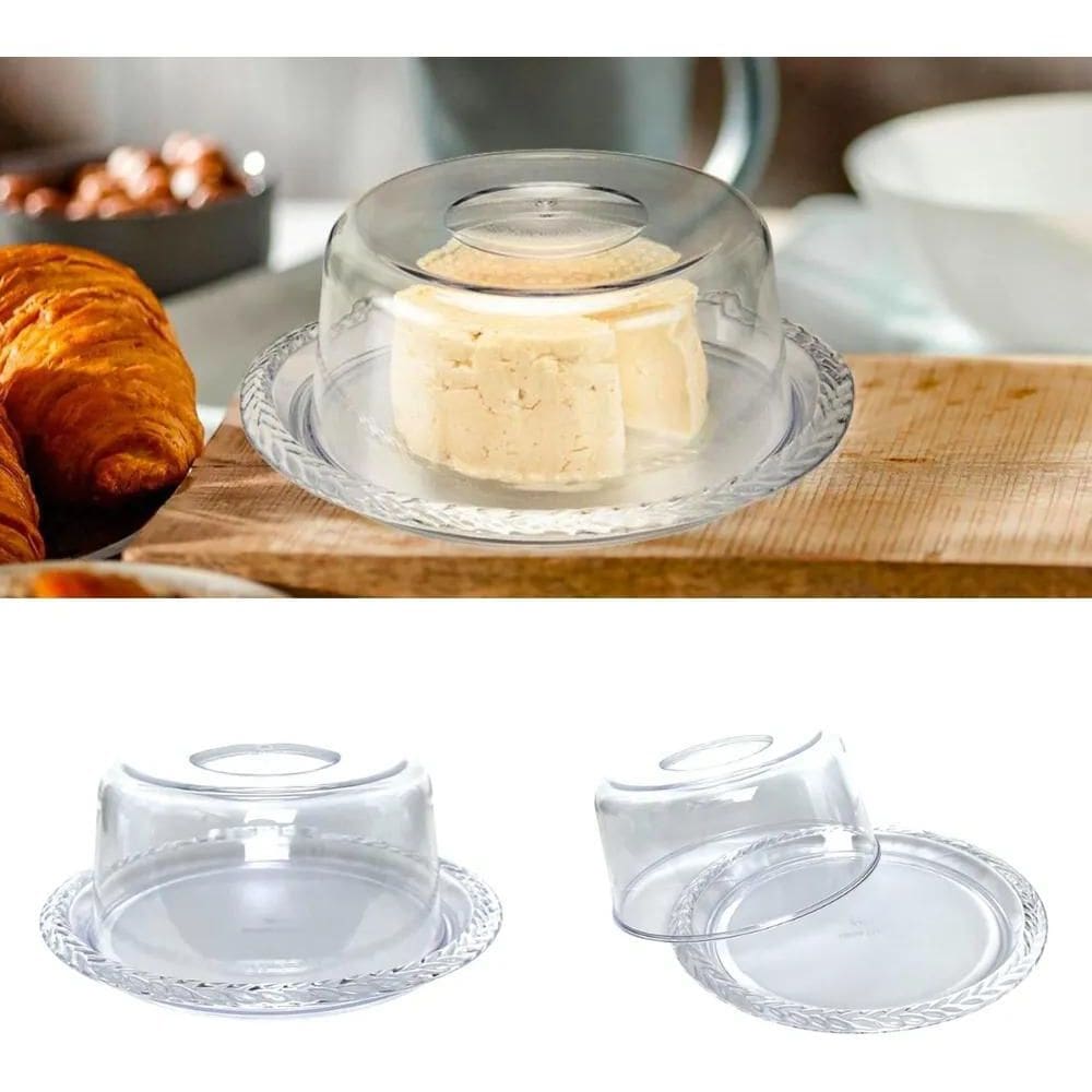 2X Porta Queijo Com Tampa Acrílico - Queijeira Cozinha Cor T