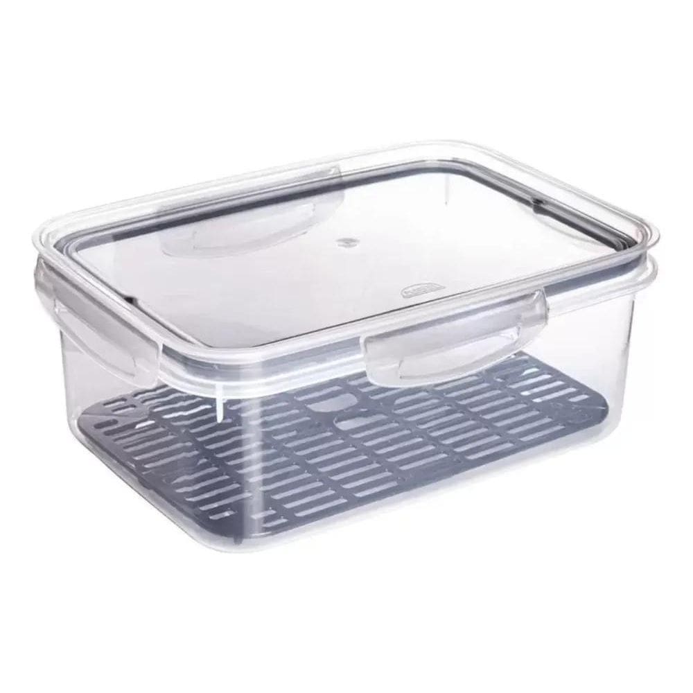 Pote Hermético Retangular Com Escorredor 2,6 Litros Plasutil