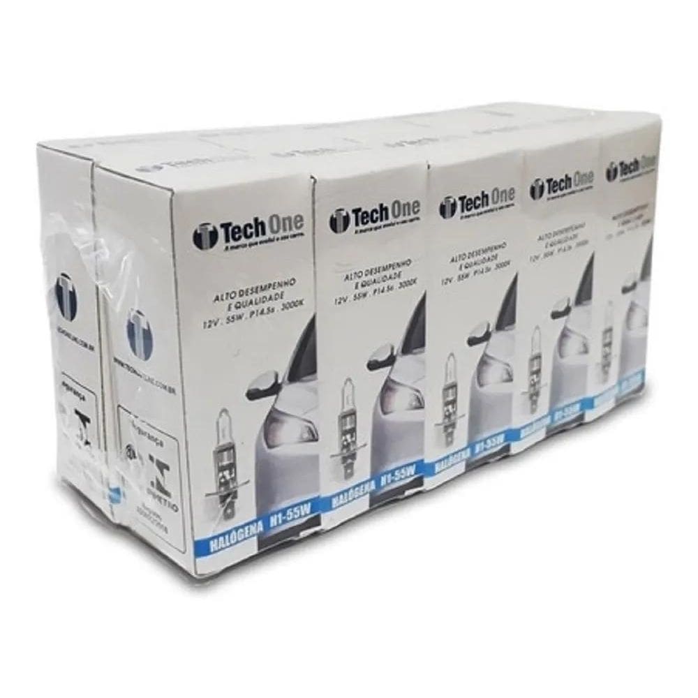 Kit 10 Lampada Halogena H1 3000K Techone 12V 55W Automotiva