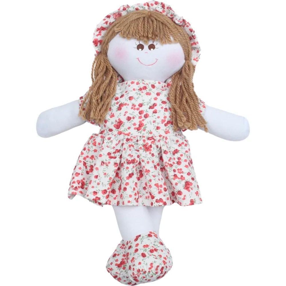 Boneca De Pano 30Cm Vestido E Chapéu Com Estampas Vermelho