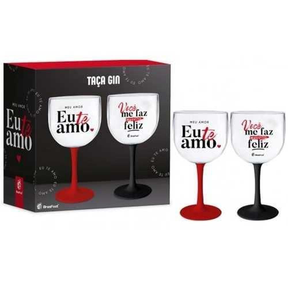 Conjunto 2 Taca Gin Bicolor Meu Amor Te Amo Brasfoot