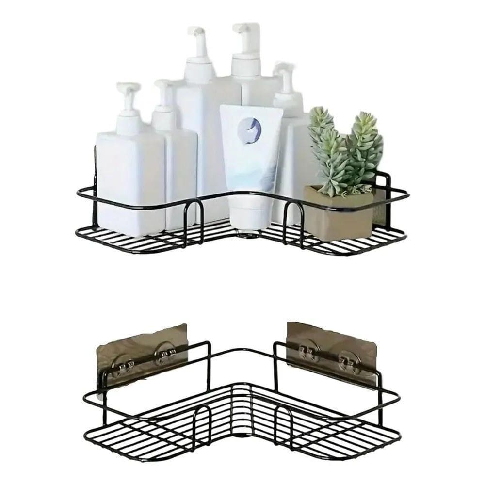 10X Porta Shampoo Sabonete Suporte Banheiro Kit 2 Preto Pre