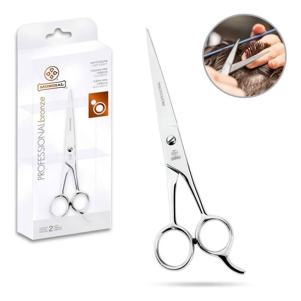 3X Tesoura Cortar Cabelo Mundial Laser Aço Inox