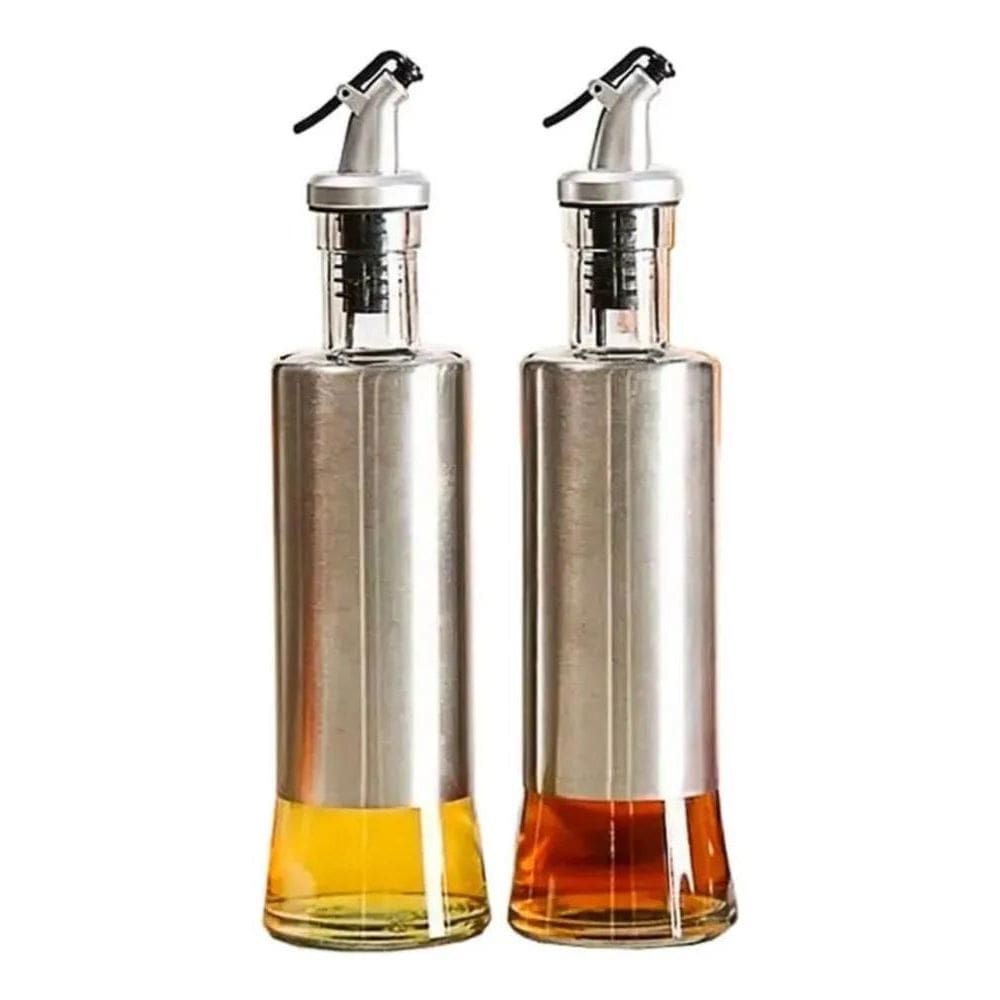 2X 2 Uni Porta Azeite Vinagre De Vidro Com Inox Galheteiro