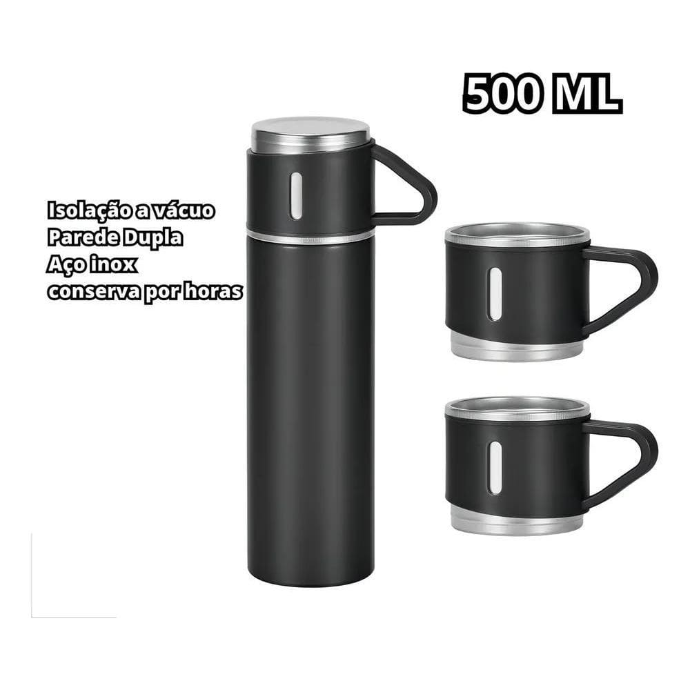 Kit Garrafa Térmica Vacuum Flask Set 500Ml Com 3 Xícaras Cor