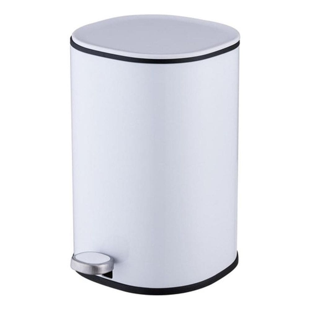 Lixeira De Metal Cilindro Branca Com Pedal 5 Litros