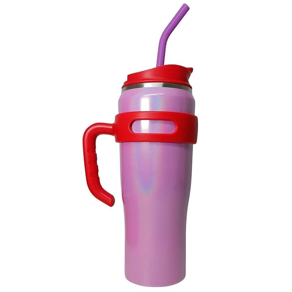 Copo Térmico Inox 1200Ml Glitter Rosa/Vermelho Com Alça