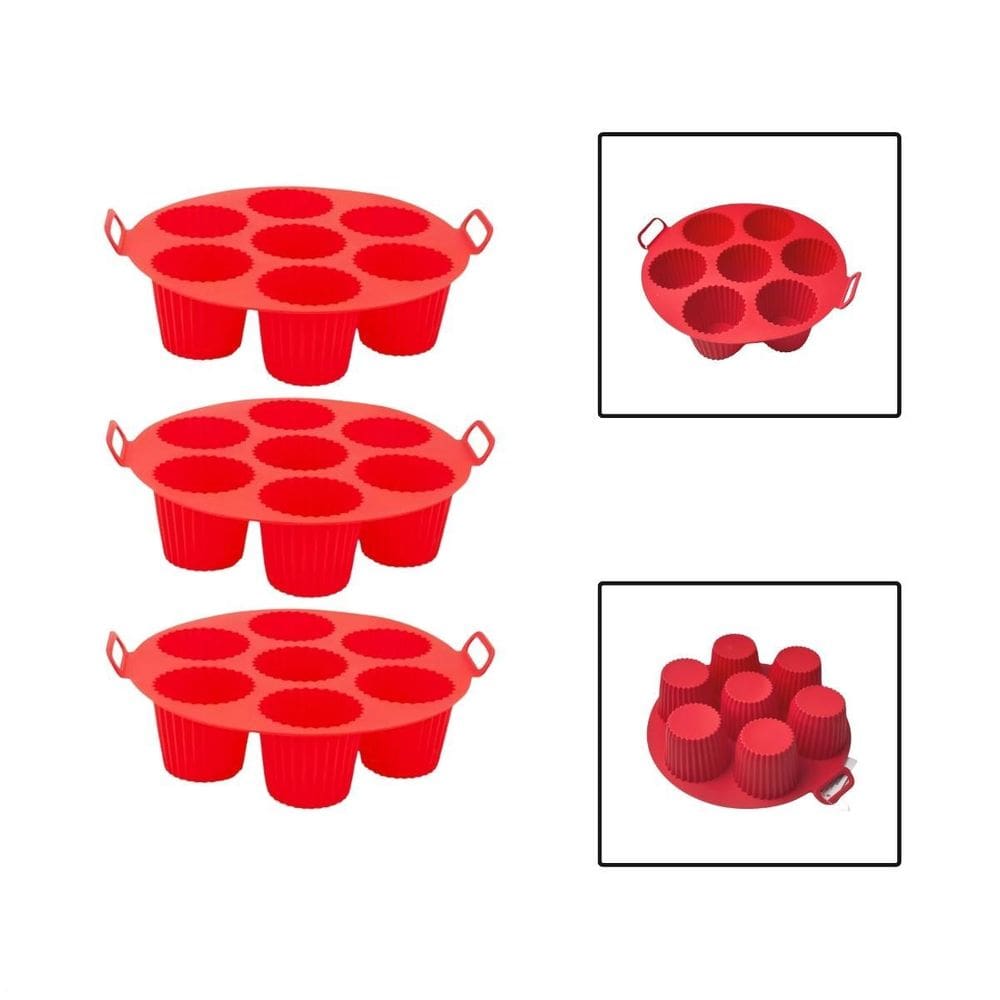 Kit 3 Forma Cesto Silicone Air Fryer Cupcake Muffin Vermelho