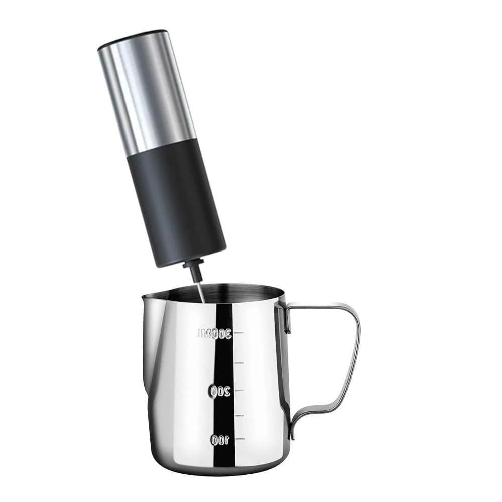 Kit Jarra Barista Inox 350Ml + Mini Misturador Mixer A Pilha