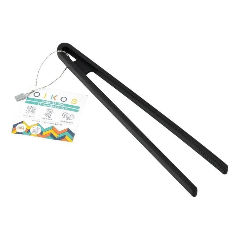 Pinça Pegador Multiuso De Silicone 22Cm Preto Oikos