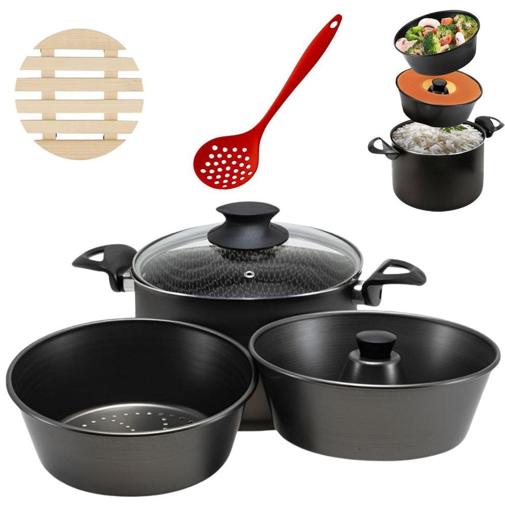 Panela 3 Em 1 Antiaderente 3,9L + 02 Descansos + Escumadeira