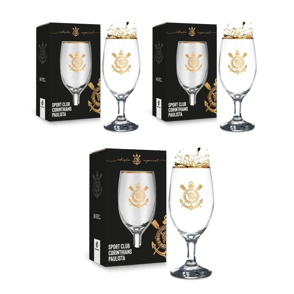 Kit 3Un Taça Windsor 330Ml Vidro Vinho Cerveja Time