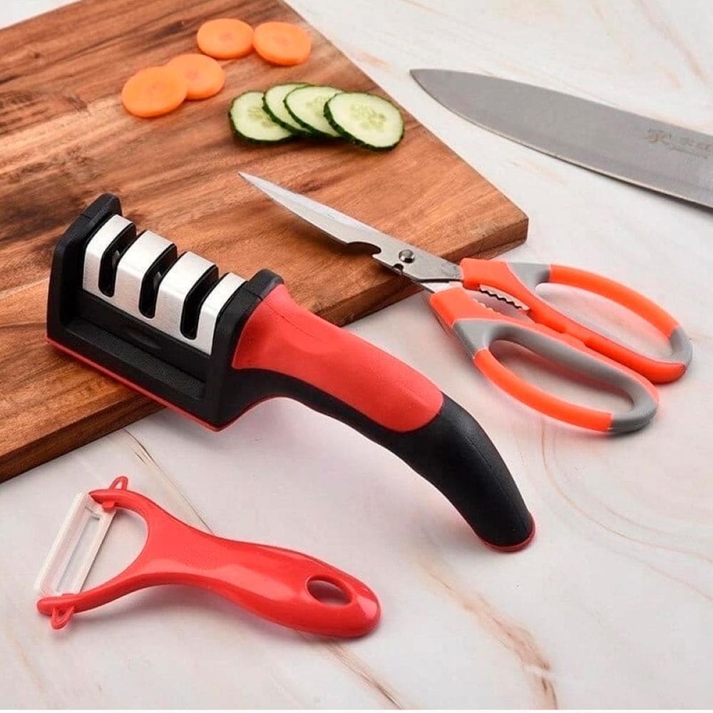 Kit Afiador Amolador Churrasco Cozinha Tesoura