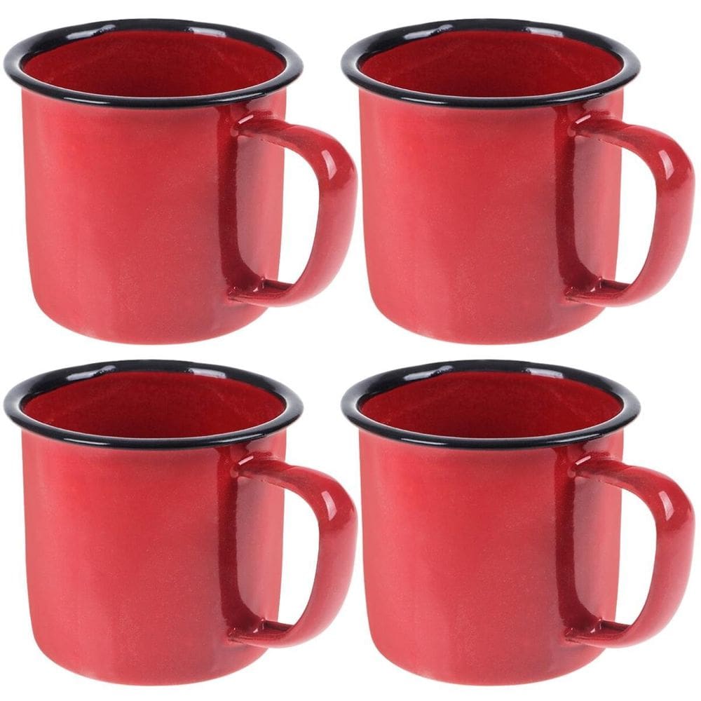 Caneca Esmaltada 150Ml 6Cm Vermelha Kit 04 Un