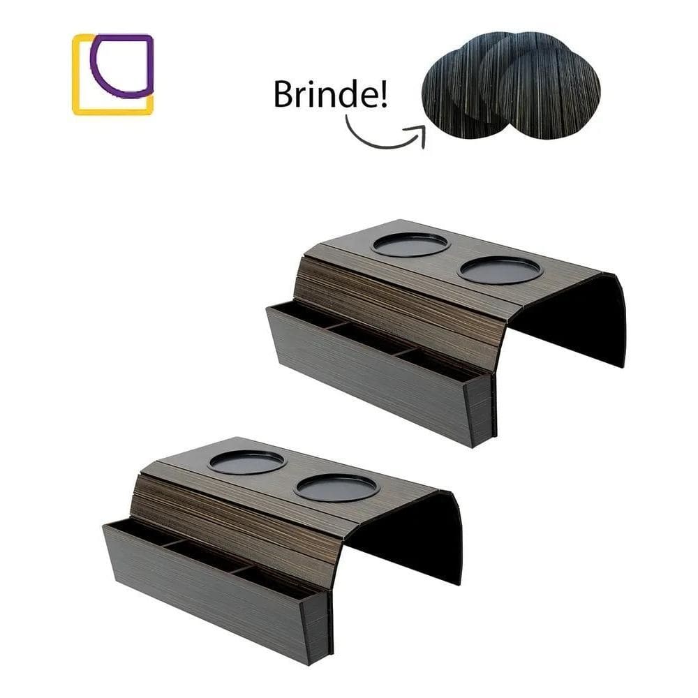 3X Esteira Suporte Porta Copos Braço Sofá Apoio Cerveja Kit