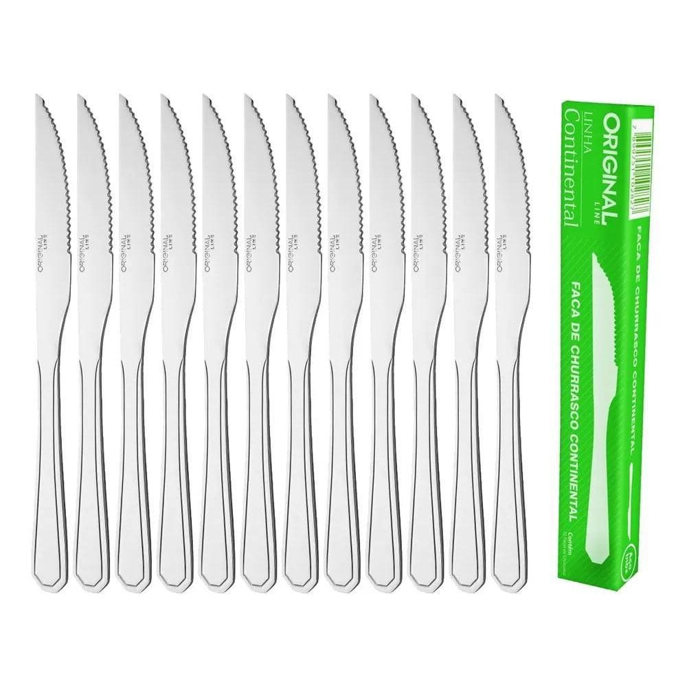 3X Jogo Aço Inox 12 Faca Mesa Churrasco Premium Continental
