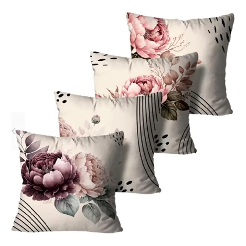 Kit 4 Capas De Almofadas Alta Qualidade Mdecor Flores Pretas