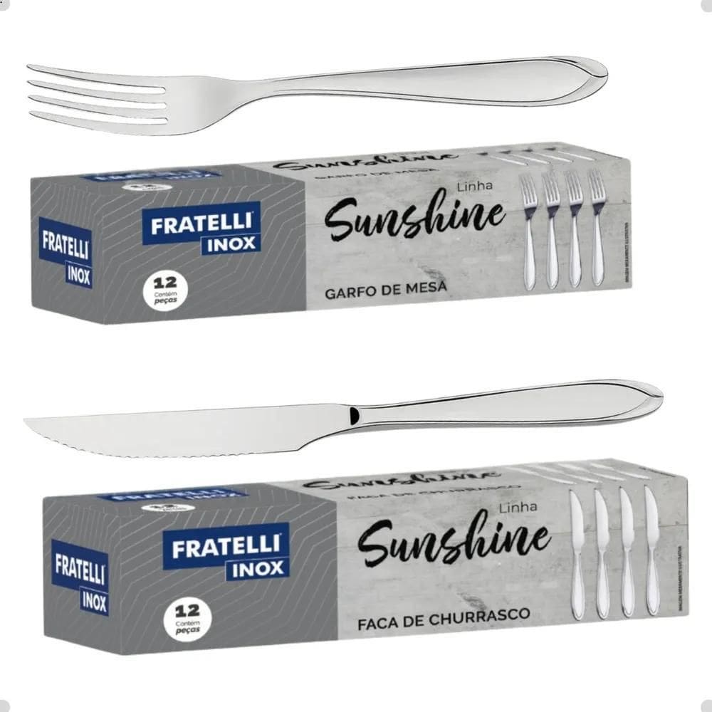 2X Jogo Garfo Faca Inox 24 Peças Bar Restaurante Buffet Talh