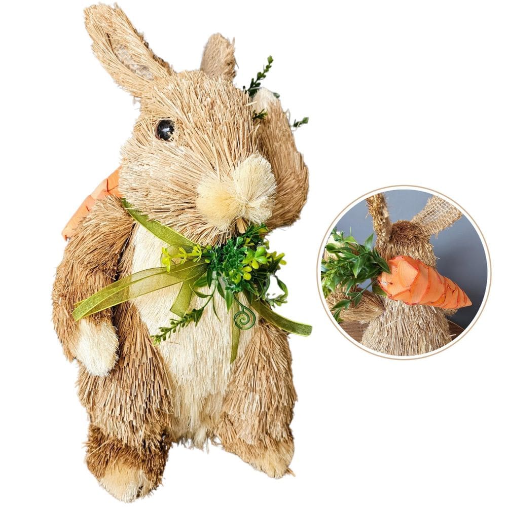 Coelho De Palha Com Cenoura 33X22X16Cm Decoração Páscoa
