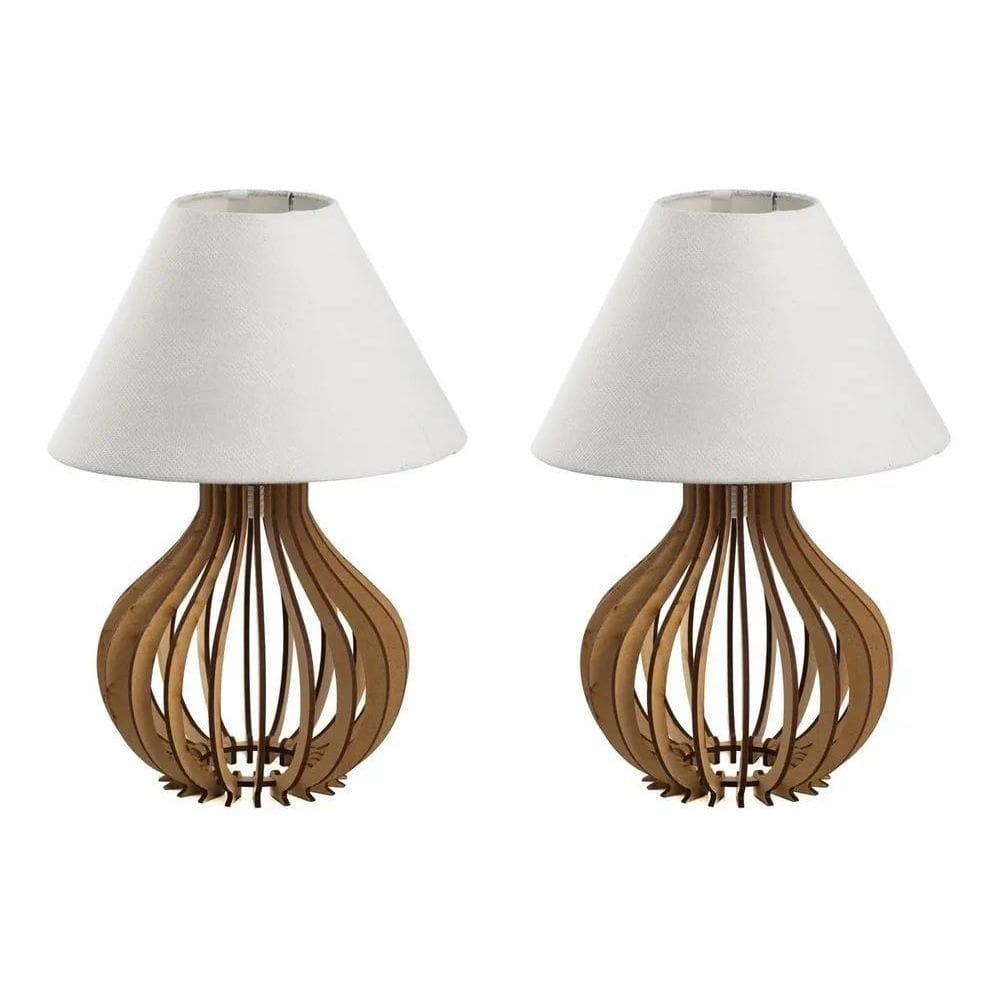 2 Conjunto Abajur Luminária Quarto Com Cúpula Em Tecido