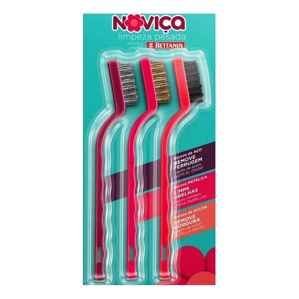 2X Kit 3 Escovas Limpeza Pesada Noviça Ferrugem Grelha Gordu